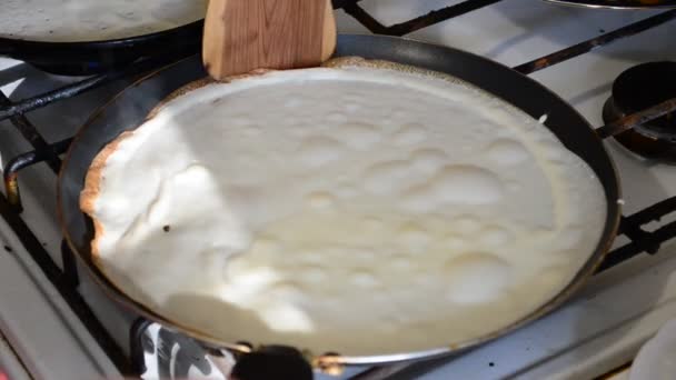 Preparación Panqueques Cocina Asado Panqueques — Vídeo de stock