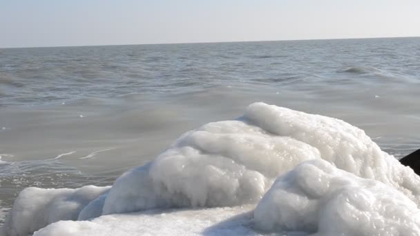 Des Blocs Mer Dans Glace Tournage Mer Hiver — Video