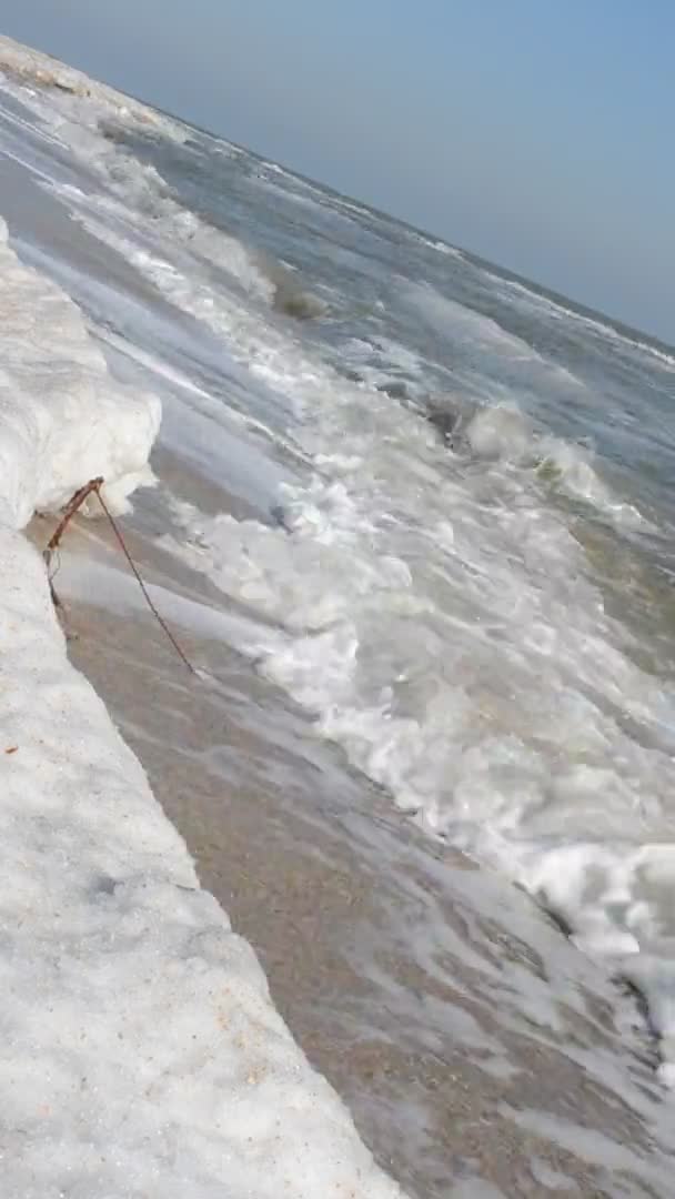 Mare Inverno Sabbia Ghiaccio Una Spiaggia — Video Stock