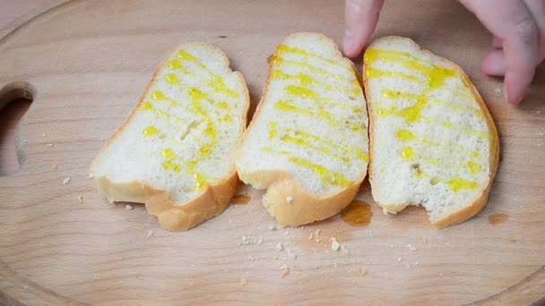 Хліб Оливкова Олія Приготування Їжі Стільниці — стокове відео
