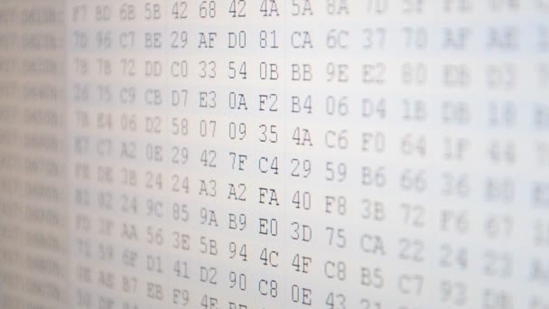 Código Monitor Binário Código Antecedentes Binário Código Programa Hexadecimal Tela — Vídeo de Stock