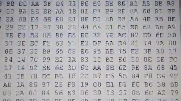 Código Monitor Binario Código Antecedentes Binario Código Programa Hexadecimal Pantalla — Vídeos de Stock