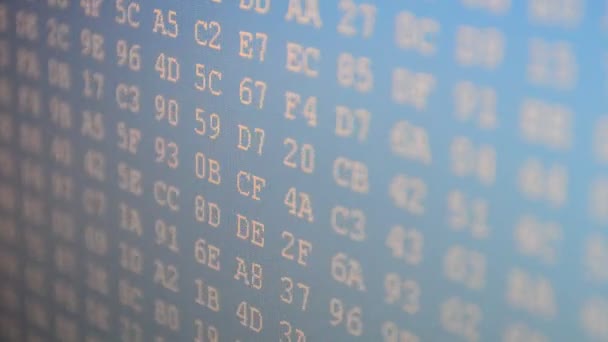 Κωδικός Μπλε Φόντο Ψηφιακή Κωδικοποίηση Δεκαεξαδικός Κώδικας Προγράμματος Στην Οθόνη — Αρχείο Βίντεο