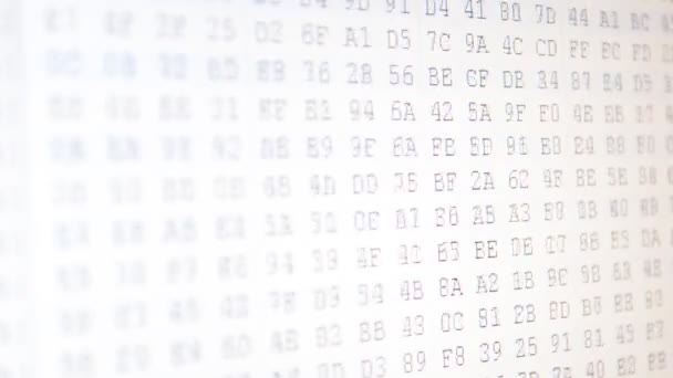 Code binaire. Code de programme hexadécimal à l'écran. Fond animé de déplacement de numéros de code binaire .