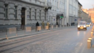 Şehir ve arabalar. Lviv, Ukrayna 'da çekim
