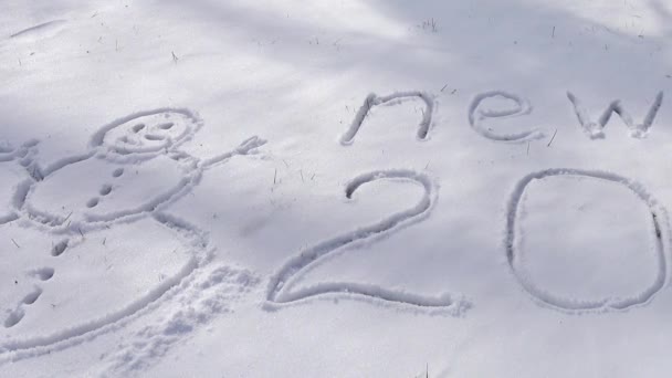 Inschrift Neujahr Auf Schnee Dreharbeiten Winter — Stockvideo