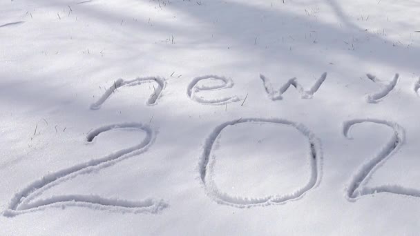 Inschrift Neujahr Auf Schnee Dreharbeiten Winter — Stockvideo