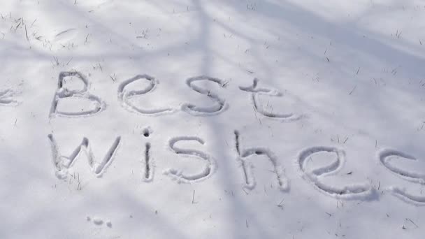 Надпись Наилучшими Пожеланиями Снегу Стрельба Зимой — стоковое видео