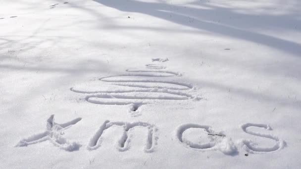 Inskriptionen Xmas Snö Fotografering Vintern — Stockvideo