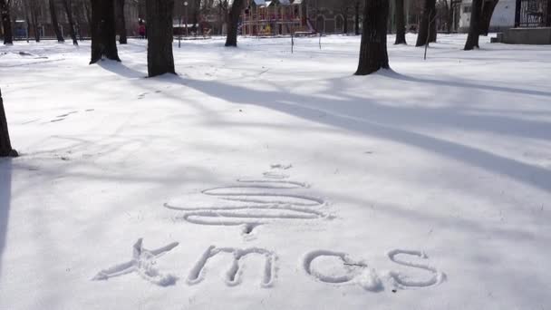 Inscrição Xmas Neve Tiro Inverno — Vídeo de Stock