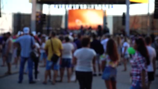 Concert Stage Crowd People Musicians Scene Out Focus — Stock Video
