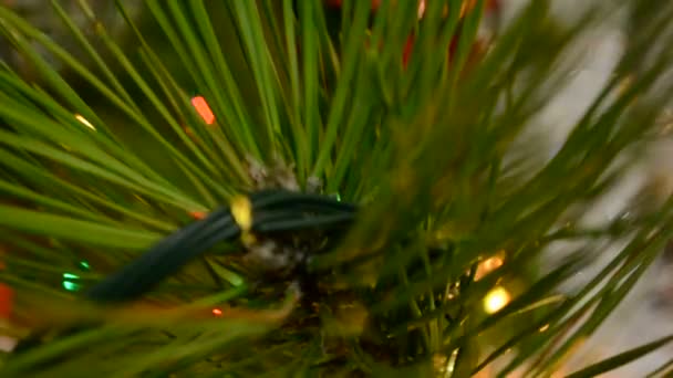 Hermoso Árbol Piel Navidad Decorado Con Juguetes Año Nuevo — Vídeos de Stock