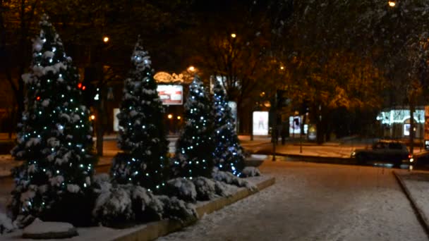 Luces Ciudad Invierno Noche — Vídeos de Stock