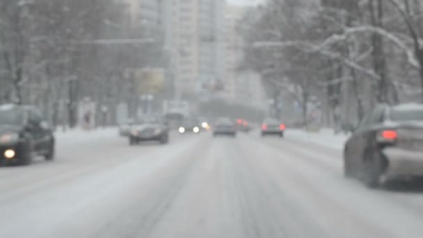 Tormenta Nieve Invierno Ciudad — Vídeo de stock