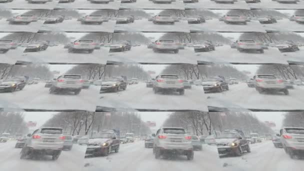 Tempête Neige Hiver Dans Ville — Video