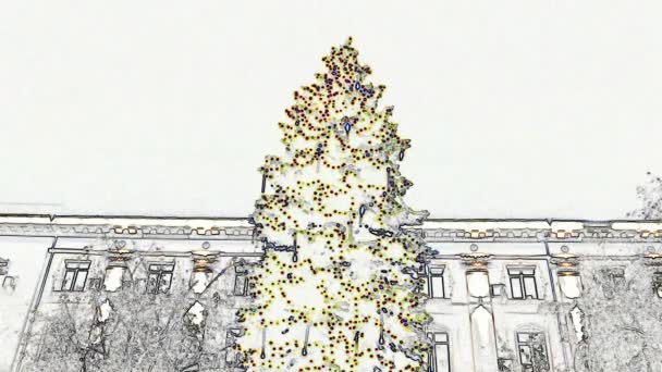 Kışın Bir Binanın Arka Planında Fidan Ağacı — Stok video