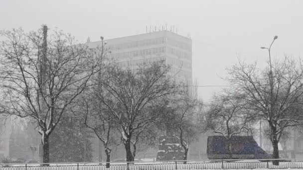Tormenta Nieve Invierno Ciudad — Vídeos de Stock