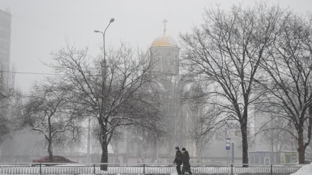 Tormenta Nieve Invierno Ciudad — Vídeos de Stock