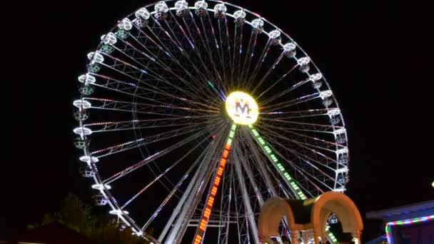 Groot Wiel Attractie Schieten Het Pretpark — Stockvideo