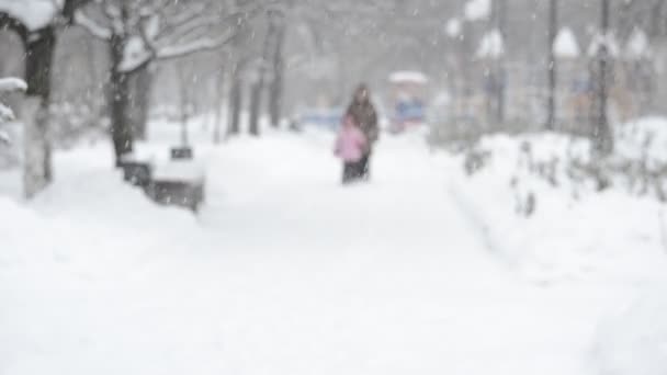 街の冬と吹雪 — ストック動画