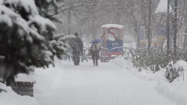 Winter Sneeuwstorm Stad — Stockvideo