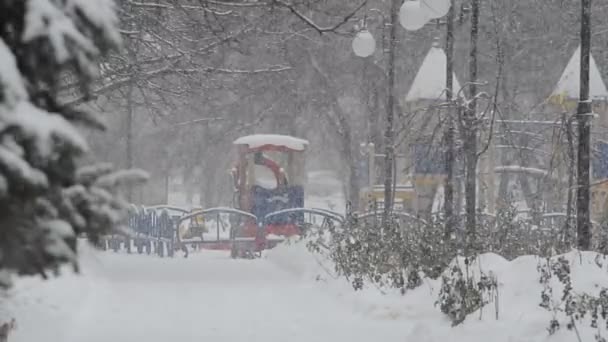 Winter Sneeuwstorm Stad — Stockvideo