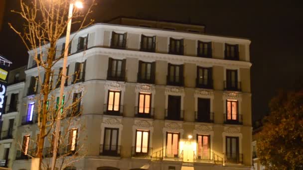 Plaza Del Callao Verbindung Setzen Hotel Der Nähe Von Madrid — Stockvideo
