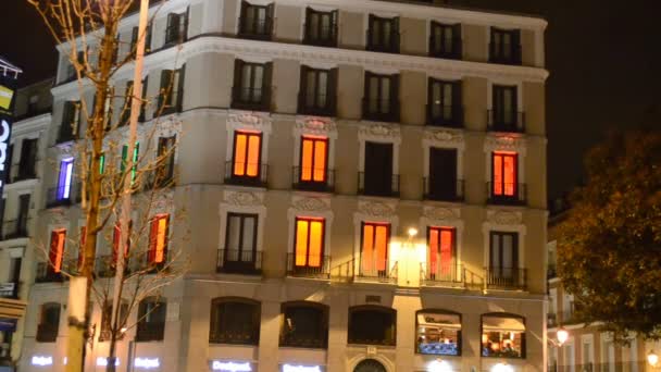 Plaza Del Callao Hotel Sulla Zona Madrid Camere Libere Lampeggiano — Video Stock