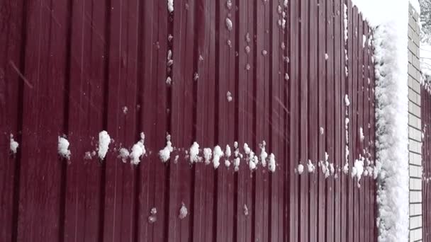 Sníh Pozadí Plotu Sníh Městě Natáčení Zimě — Stock video