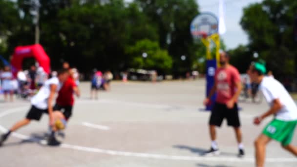 Öffentliche Wettbewerbe Streetball Zeitlupe Unscharf — Stockvideo