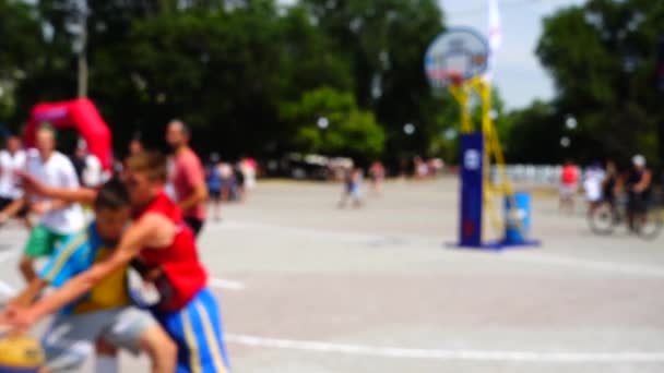 Nyilvános Versenyek Streetball Ban Lassú Mozgás Nem Fókuszált — Stock videók