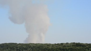 Odunların üzerindeki ateş. Duman atışı..