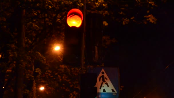 Semáforo Tiro Ciudad Nocturna — Vídeos de Stock