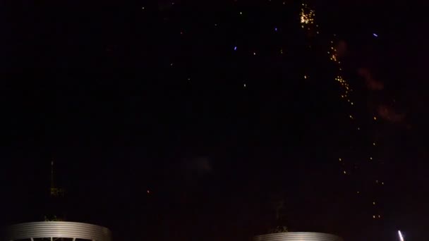 Vuurwerk Een Saluut Schieten Aan Nachtelijke Hemel — Stockvideo