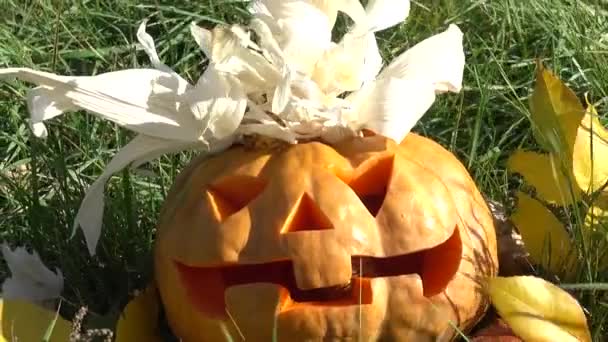 Strašidelná Halloweenská Dýně Natáčení Říjnu — Stock video