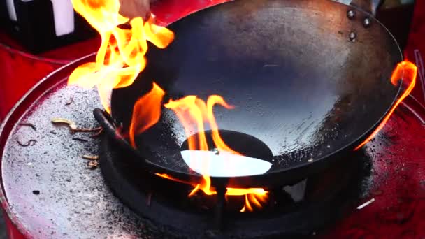 Asian Cuisine Cooking Wok Pan Slow Motion — Stock Video
