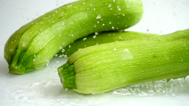 Zucchini Spray Water Slow Motion — Stock Video