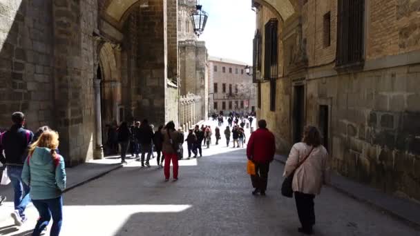 Toledo España Marzo 2018 Turistas Desconocidos Ante Catedral Primada Santa — Vídeo de stock