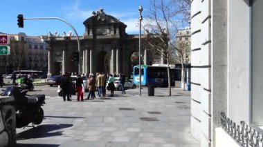 MADRID, SPAIN - APRIL 3, 2018: The Puerta de Alcala. Alcala Gate is a Neo-classical monument in the Plaza de la Independencia.