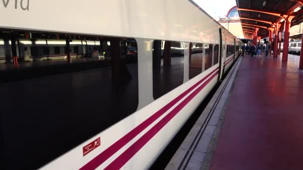 Madrid Hiszpania Marca 2018 Pasażerowie Wsiadający Pociągu Stacji Chamartin — Wideo stockowe