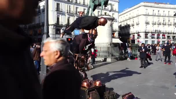 Madrid Spain March 2018 Mime Artist Puerta Del Sol Square — 图库视频影像