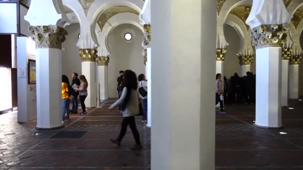 Toledo Ισπανια Μαρτίου 2018 Εσωτερικό Συναγωγής Της Santa Maria Blanca — Αρχείο Βίντεο