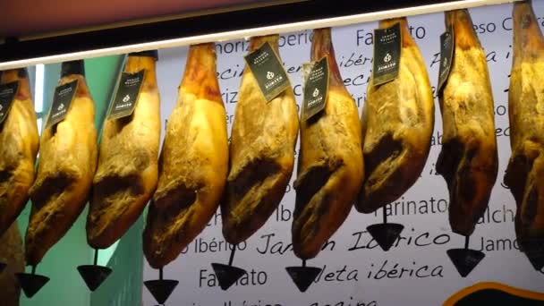 Madrid Espanha Abril 2018 Jamon Lojas Cidade — Vídeo de Stock