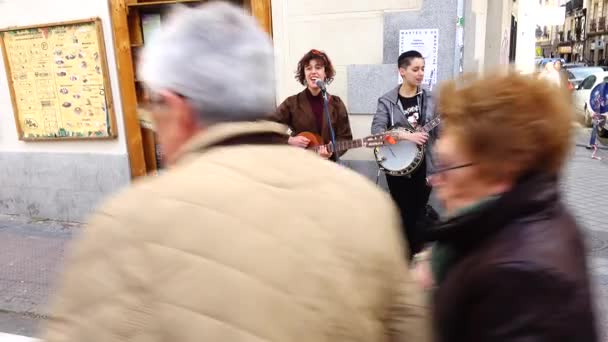 Madrid Spain March 2018 Musicians Rastro Market Rastro跳蚤市场 在西班牙最受欢迎 在露天天空下 — 图库视频影像