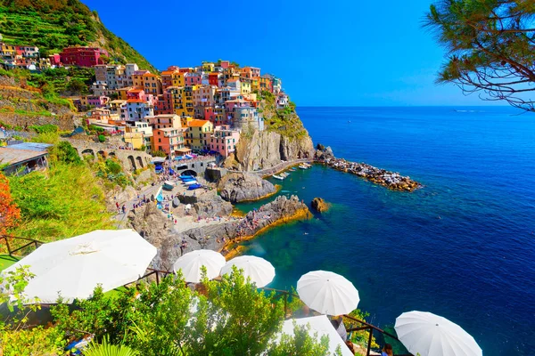 Vue Panoramique Village Coloré Manarola Dans Les Cinque Terre Ligurie — Photo