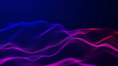 Soyut fütüristik dalga arka planı. Ağ bağlantısı noktaları ve çizgileri. Dijital arka plan. 3d oluşturma.