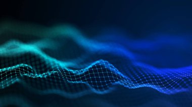 Soyut fütüristik dalga arka planı. Ağ bağlantısı noktaları ve çizgileri. Dijital arka plan. 3d oluşturma.