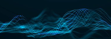 Dijital teknoloji geçmişi. Parlayan noktaların dinamik dalgası. Sunum tasarımı için fütüristik arka plan. 3d oluşturma.