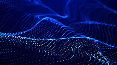 Dijital teknoloji geçmişi. Parlayan noktaların dinamik dalgası. Sunum tasarımı için fütüristik arka plan. 3d oluşturma.