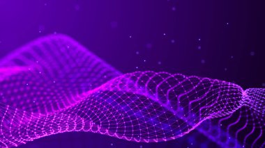 Soyut fütüristik dalga arka planı. Ağ bağlantısı noktaları ve çizgileri. Dijital arka plan. 3d oluşturma.